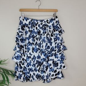 Worth | Navy Print Tiered Layered Full Skirt